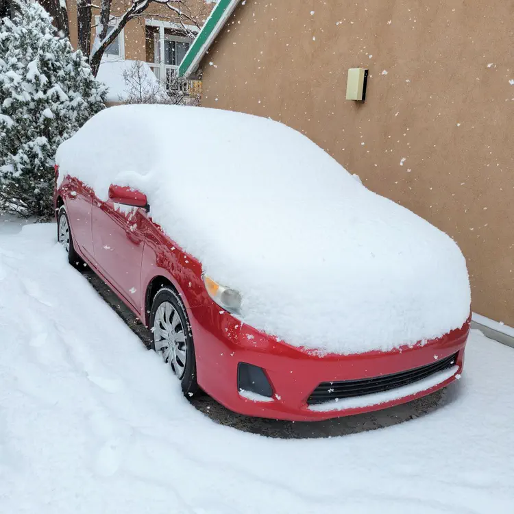 Snow on car.
