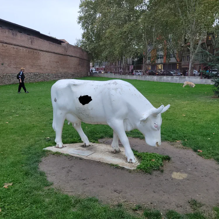 Cow sculpture.