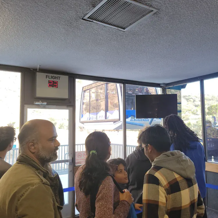 Sandia Tram car arriving at base station.