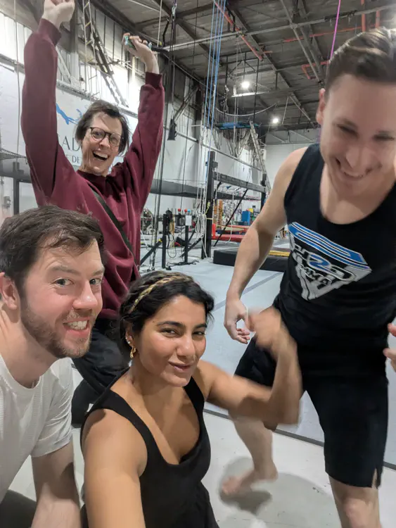 Flying trapeze at L'Académie de Cirque with Montreal parkour friends.