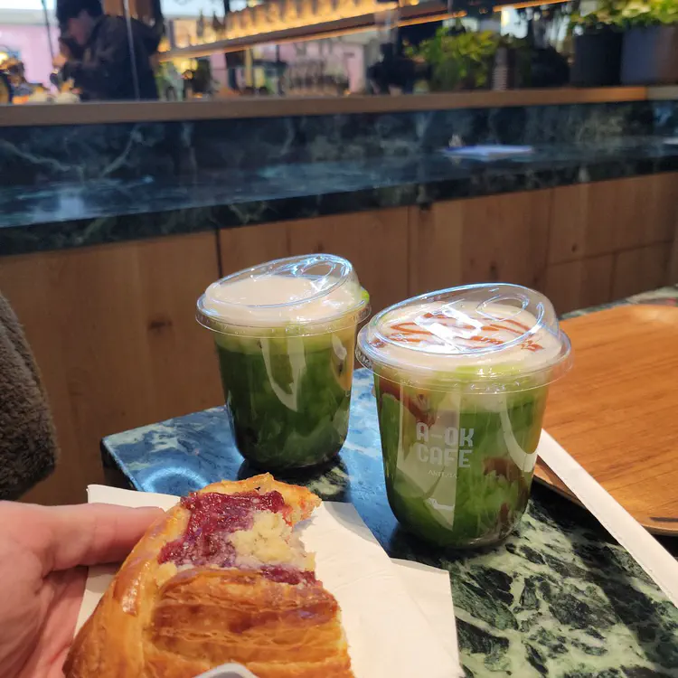 A-Ok Cafe strawberry matcha lattes.