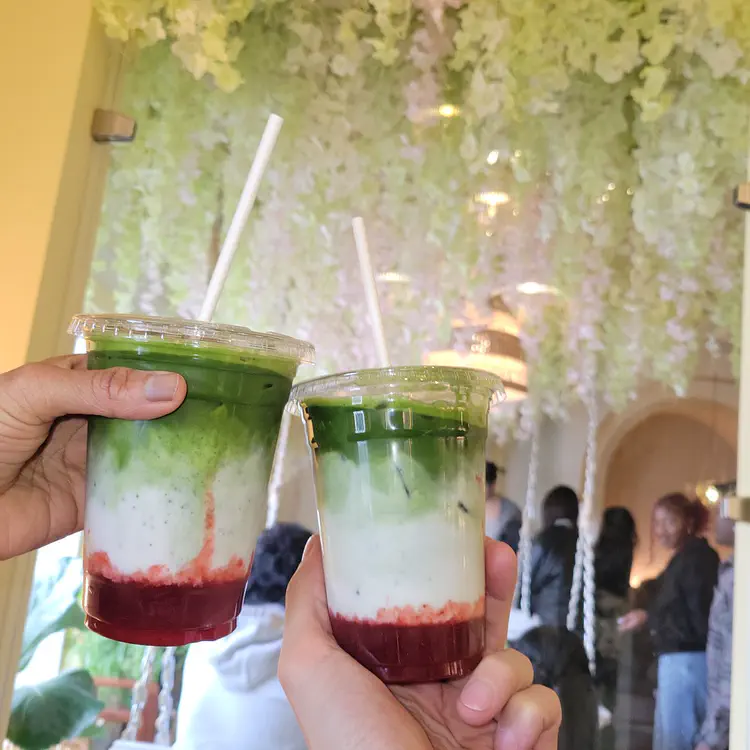 Strawberry matcha lattes.