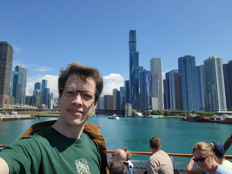 Selfie on the Chicago Architecture Center River Cruise.