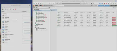 Screenshot of my services in the middle of my migration process. Going from Libvirt/QEMU VMs on the left, to Proxmox LXC containers on the right.