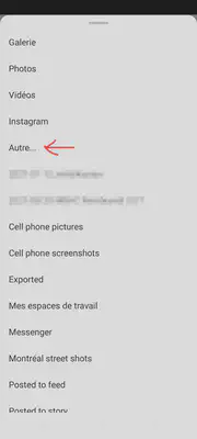 In the Instagram app, you can select a different source to browse remote files.
