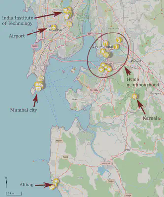 Our travel map of Mumbai, using OsmAnd app.