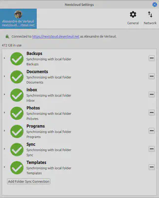 Screenshot of my Nextcloud Desktop sync settings.